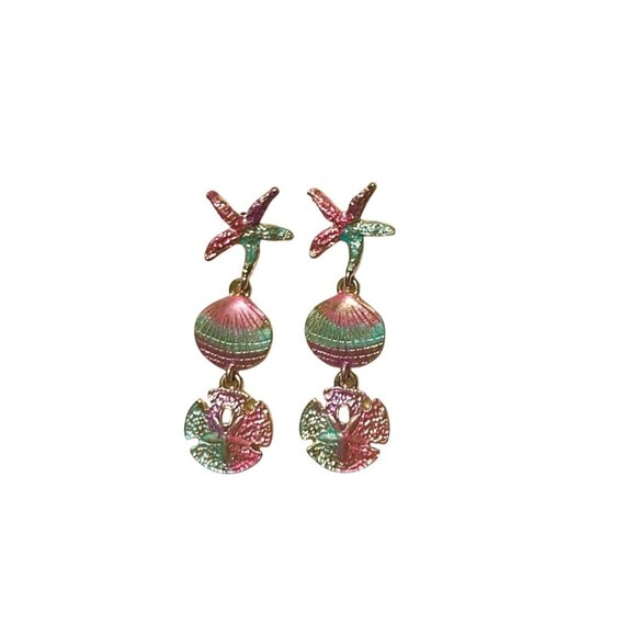 Tropical Earrings Set: Starfish Fish & Shell Dangle‎ Designs - Picture 2 of 7